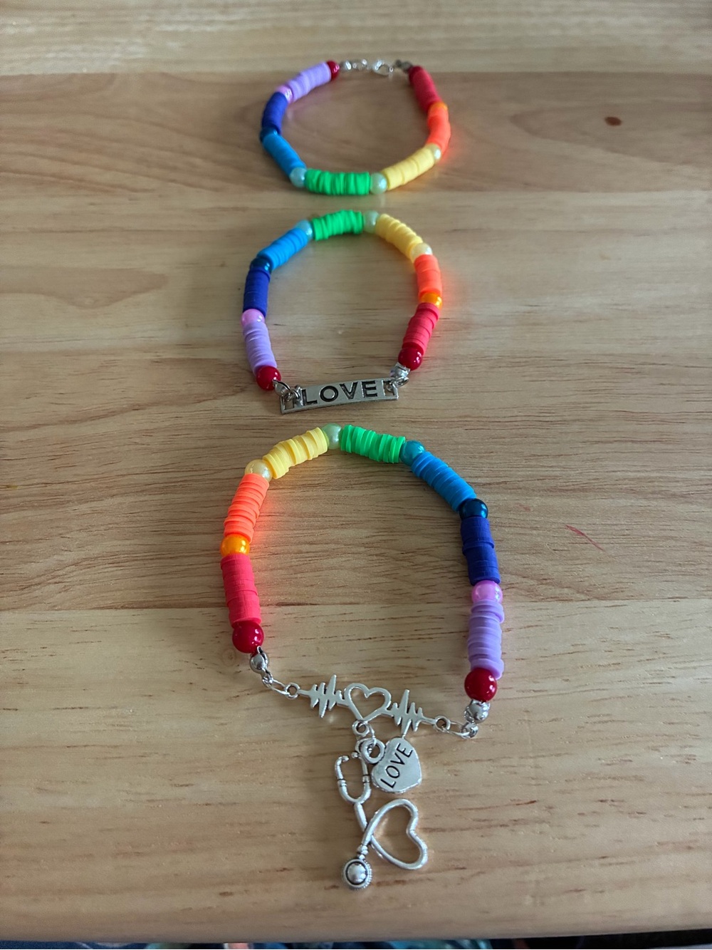 Handmade Rainbow Charm Beaded Bracelets -set of 3 - Multicolor